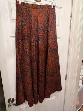 Vintage Paisley A-Line Maxi Skirt in Rust and Navy made in Italy